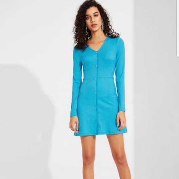 BLUE RIBBED DRESS - Picture 3 of 4